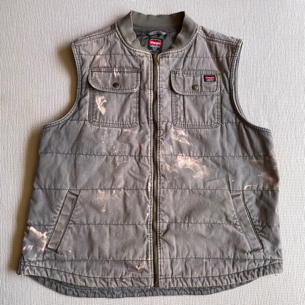 Wrangler Insulated Workwear Quilted Utility Vest 2XL Gray Bleach Distressed